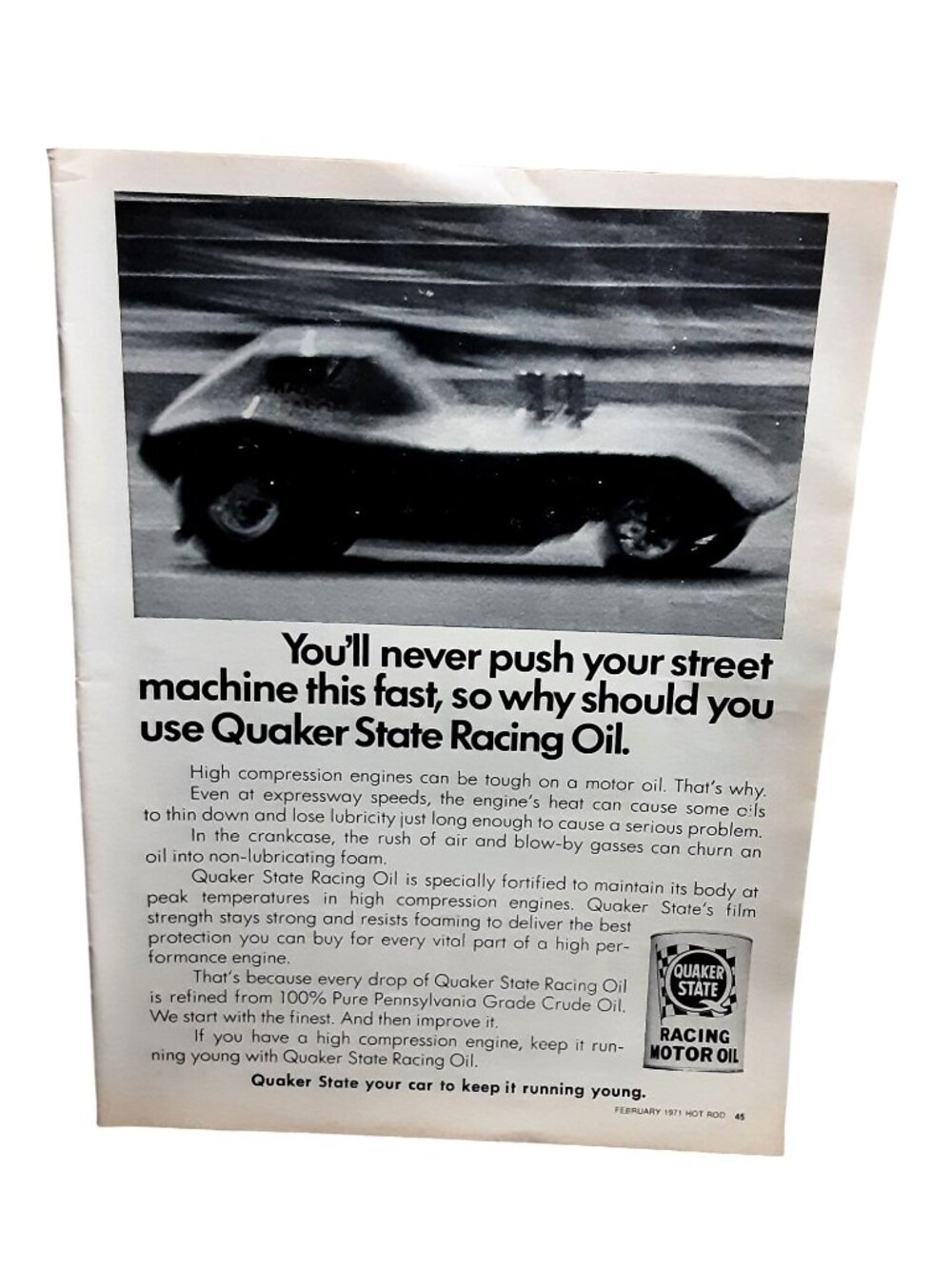 1971 Vintage Garage Decor Quaker State Racing Oil Hot Rod Wall Art